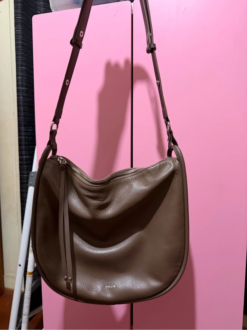 Aallyn Marley pebbled hobo shoulder bag taupe